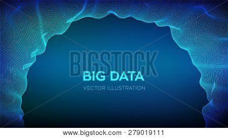 Abstract Science Background. Circle Grid Wave. Big Data Innovation Technology. Sphere Turbulence Wav
