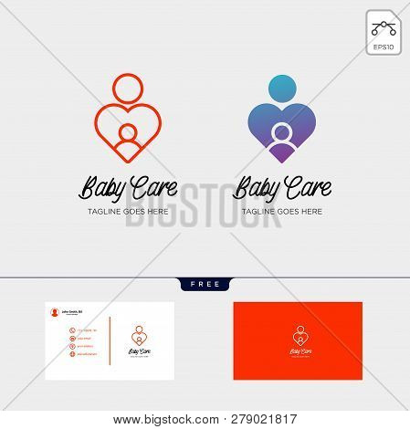 Children Care, Baby Care Logo Template With Business Card