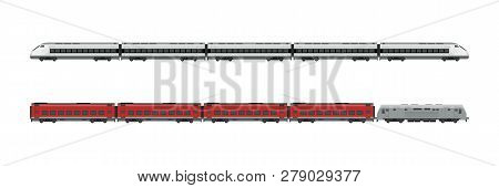 Trains Flat Illustrations. Express Passenger Trains And Locomotives.