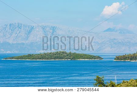 Beautiful Hazy Summer Lefkada Coastline Landscape (nydri, Greece, Ionian Sea).