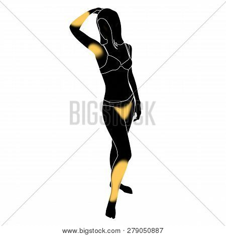 Young Woman Black Silhouette Holding Her Arm Up And Showing Underarm, Epilation And Depilation Areas