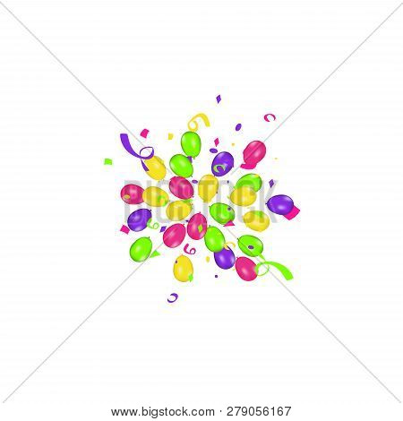 Color Composition Of Vector Realistic Balloons And Colorful Confetti Burstisolated On White Backgrou