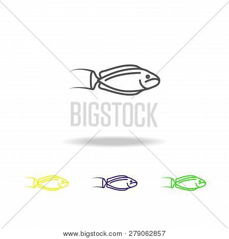 Seafood, Bignose Unicornfish Colored Icons. Element Of Asian Cuisine Illustration. One Of The Collec