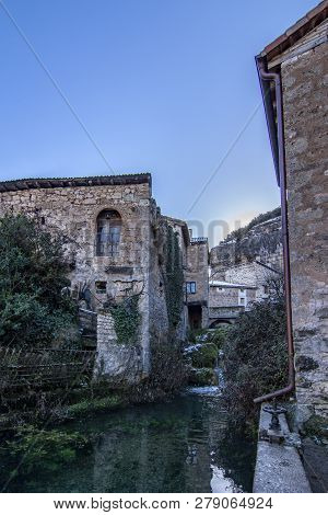 Typical House Of Orbaneja Del Castillo, Burgos, Spain