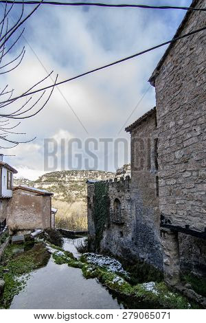 Typical House Of Orbaneja Del Castillo, Burgos, Spain