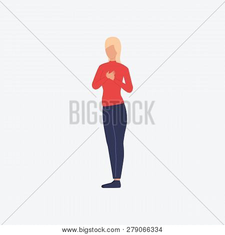 Blondie Woman With Crossed Hands On Chest. Romantic, Girlfriend, Greeting. Can Be Used For Topics Li