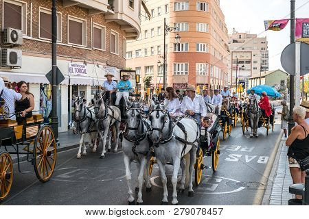 Malaga, Spain - August 11, 2018. Feria De Malaga Is An Annual Event That Takes Place In Mid-august A