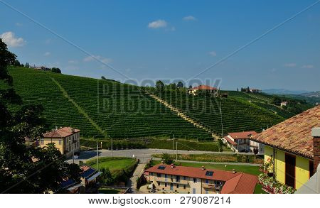 Barolo, Piedmont, Italy. July 2018. From The Castle You Have Magnificent Views Of The Surrounding Co