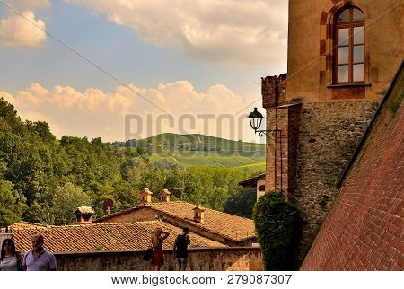 Barolo, Piedmont, Italy. July 2018. From The Castle You Have Magnificent Views Of The Surrounding Co