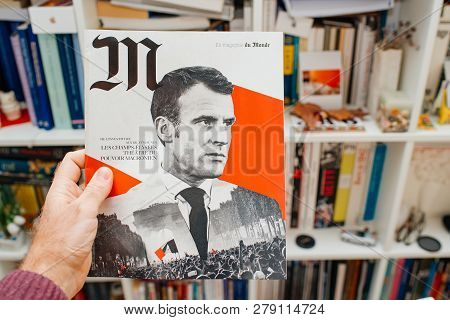 Paris, France - Jan 2, 2019: M Le Magazine Du Monde With Controversial Cover Featuring French Presid