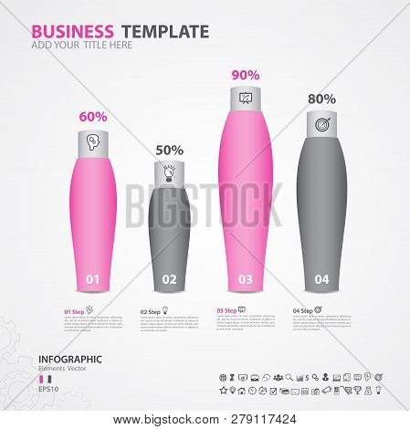 Infographics Elements Diagram With 4 Steps, Options, Vector Illustration, Cosmetic Bottle Icon, Pres