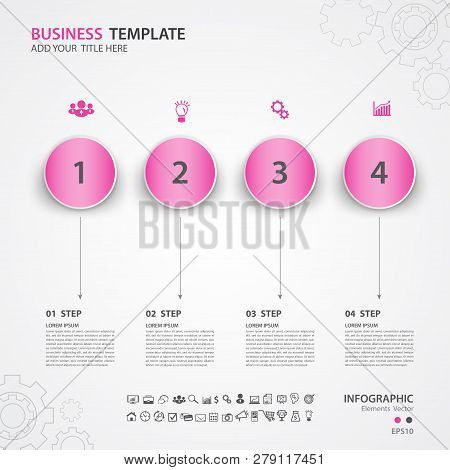 Infographics Elements Diagram With 4 Steps, Options, Vector Illustration, Circle Icon, Presentation,
