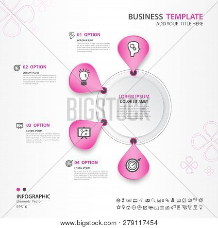 Infographics Elements Diagram With 4 Steps, Options, Vector Illustration, Circle Icon, Presentation,