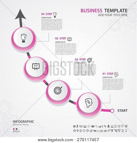 Infographics Elements Diagram With 4 Steps, Options, Vector Illustration, Circle Icon, Presentation,