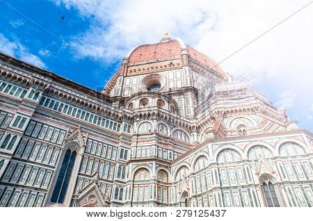 Detailed View Of Florence Catherdal, Cattedrale Di Santa Maria Del Fiore Or Il Duomo Di Firenze, Wit