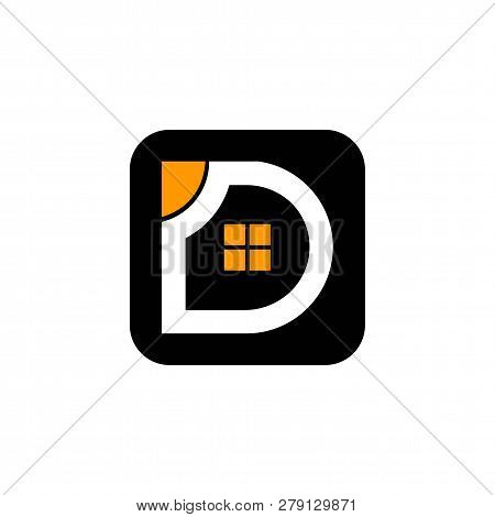 Real Estate Letter D And Window House Vector Logo Template.