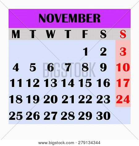 Calendar Design Month November 2019. Year 2019 Calendar. Simple Design For Calendar 2019. Calendar F