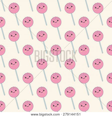 Seamless Pattern With Lollipop. Vector Festive Background For Kids With Kawaii Lollipop.