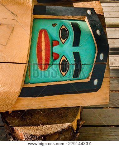 September 14, 2018 - Juneau, Alaska: Detail Of Tlingit Carving, Mount Roberts.