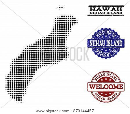 Welcome Combination Of Halftone Map Of Niihau Island And Rubber Watermarks. Halftone Map Of Niihau I