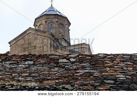 Gergeti Trinity Church (tsminda Sameba), Holy Trinity Church Near The Village Of Gergeti In Caucasia