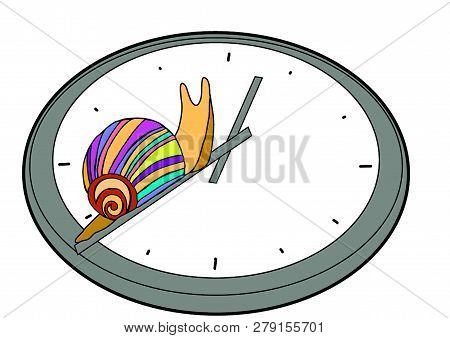 Snail Crawling Up The Minute Hands Of The Clock