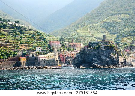 Vernazza, Italy, La Specia Province, Liguria Regione, 08 August, 2018: View On The Colorful Houses A