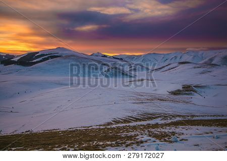 Amazing Sunset On The Monti Sibillini National Park In Umbria