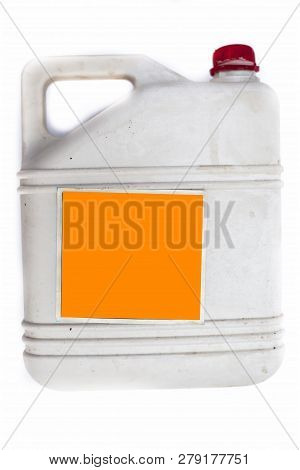 Close Up Of White Colored Jerrican Or Plastic Jerrican Or Jerry Can Isolate On White Used For Contai