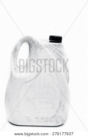 Close Up Of White Colored Jerrican Or Plastic Jerrican Or Jerry Can Isolate On White Used For Contai