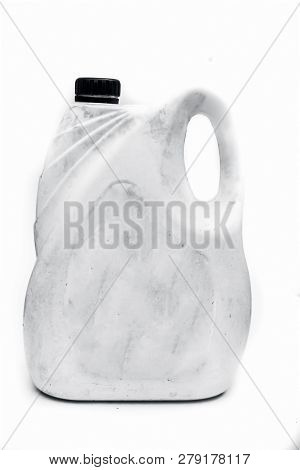 Close Up Of White Colored Jerrican Or Plastic Jerrican Or Jerry Can Isolate On White Used For Contai