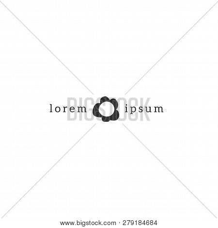 Tiny Flower Silhouette. Vector Hand Drawn Premade Logo Template. Black On White Isolated Symbol. For