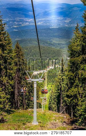 Dobrinishte, Bulgaria - May 28, 2016: Mountain Spring, Summer Landscape With Dobrinishte Chair Lift 