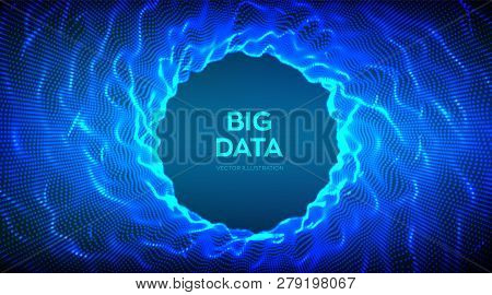 Abstract Science Background. Circle Grid Wave. Big Data Innovation Technology. Sphere Turbulence Wav