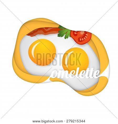 Omelette. Two Eggs. Breakfast. Isolated White Background. Vector Illustration. Cooking Lunch, Dinner
