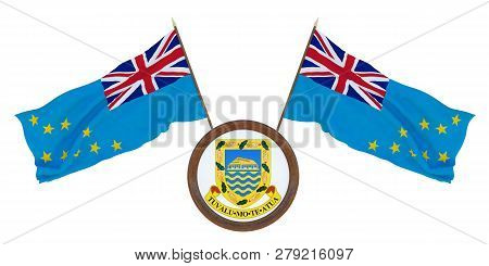 National Flag  And The Coat Of Arms 3d Illustration  Of Tuvalu. Background  With Flag Of Tuvalu