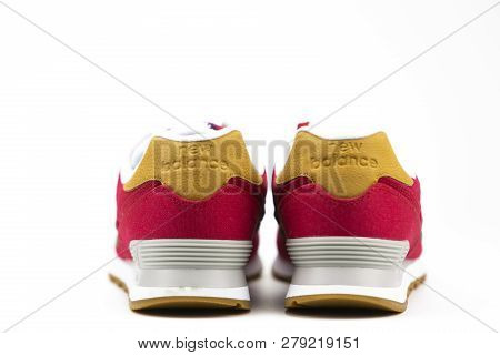Boston, Ma, Usa, January 2019 - Pair Ofnew Balance Nb 574 Athletic Shoes On Studio Background. New B
