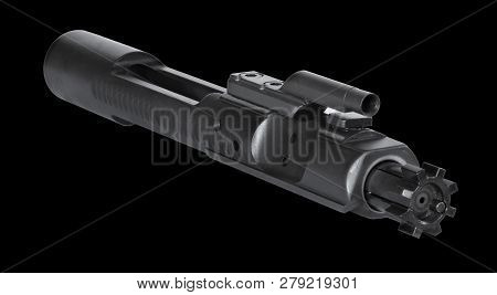View Of An Ar-15 Bolt Carrier Group At An Angle On Black