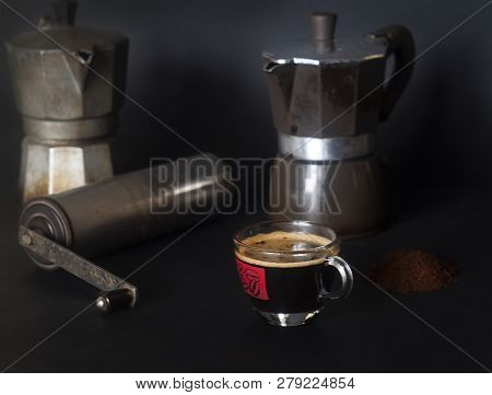 Moka Coffee Makers. Coffee Grinder And Coffee
