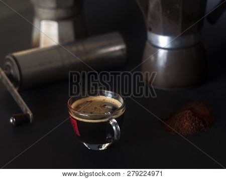 Moka Coffee Makers. Coffee Grinder And Coffee