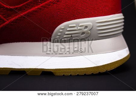 Boston, Ma, Usa, January 2019 - New Balance Nb 574 Athletic Shoes On Studio Background. New Balance 