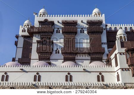 Old City In Jeddah, Saudi Arabia Known As Historical Jeddah. Old And Heritage Windows And Doors In J