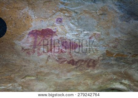 Prehistoric Paintings On Rock Known As Petroglyphs In The Municipality Of Facatativa In Colombia
