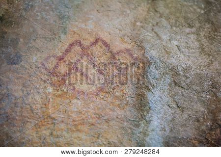 Prehistoric Paintings On Rock Known As Petroglyphs In The Municipality Of Facatativa In Colombia