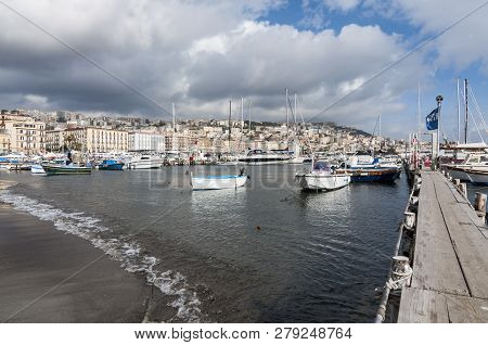 Naples, Italy - January 2012 : View Of The Marina And Touristic Harbor Of Mergellina, On January 22,