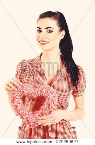 Sexy Girl Holds A Pink Heart In Her Hand