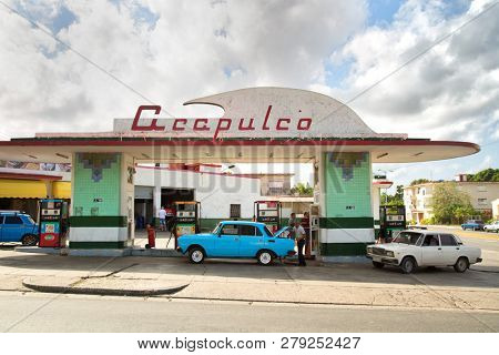 HAVANA-CUBA- DEC 6, 2018: Acapulco gaz station the symbol of the Vedado area in Havana in Cuba