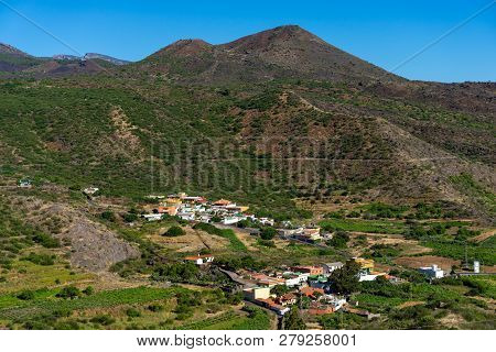 Village Of Valle De Arriba In The Valley Of Montanas Negras. Viewpoint Mirador Del Teide. Tenerife. 