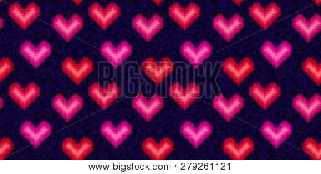 Pixel hearts pattern. Valentines Day. Trendy old game style. Love. Old-fashion arcade theme. Romanti