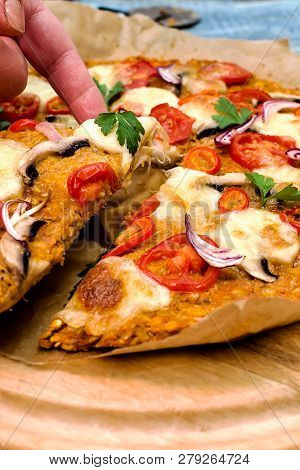 Pizza With Blat Of Sweet Potato And Oat Seeds